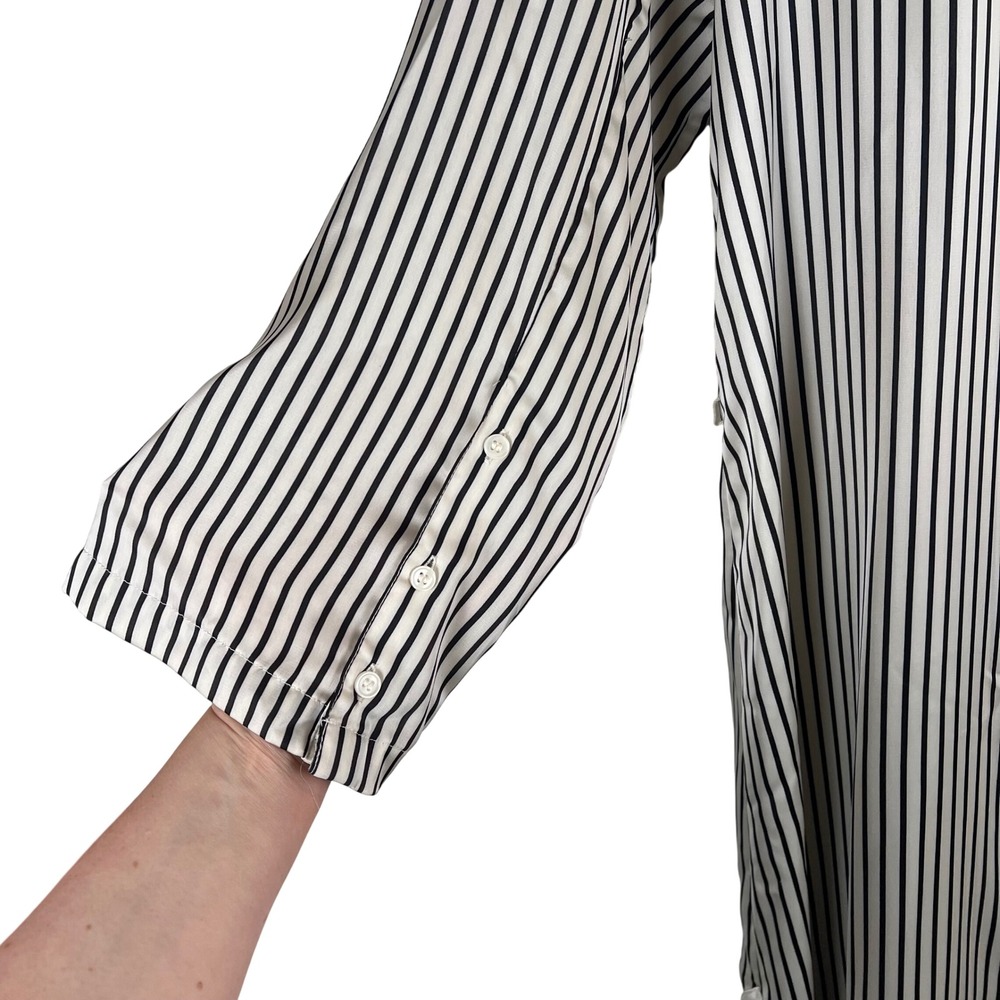 HM Womens Striped Longline Kaftan Dress Black Cream Oversized Midi Medium Chic - Picture 7 of 14